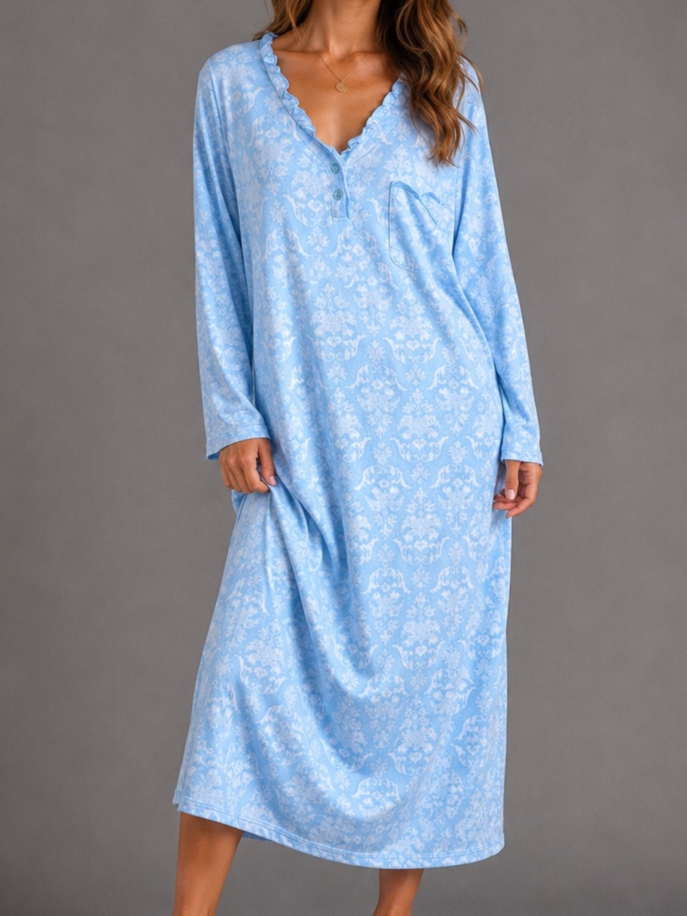 Karen Neuburger Cottagecore Blue Floral Flannel Loungewear Nightgown Plus Sz 3X